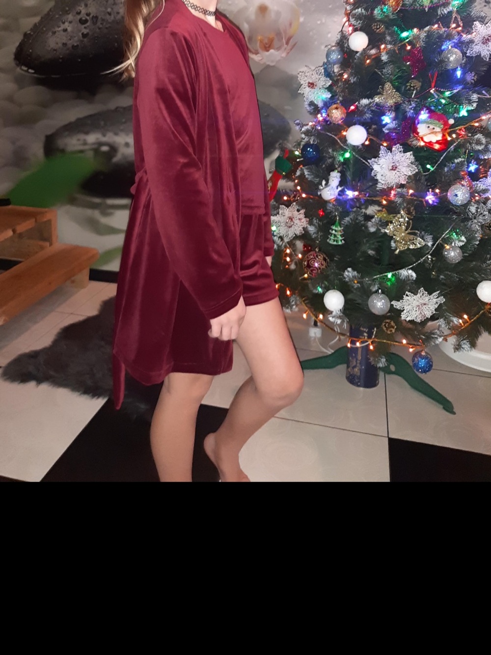 Girls' Burgundy Velvet Pajama Set with Headband